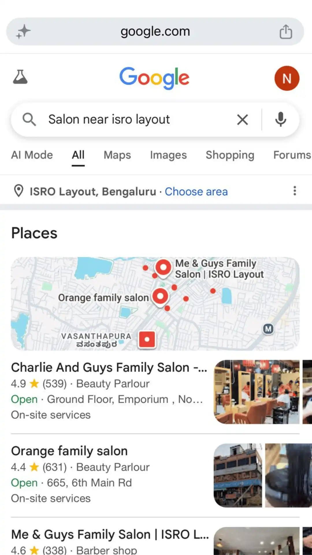 Organic Google ranking for salon Bangalore — Photon Media SEO