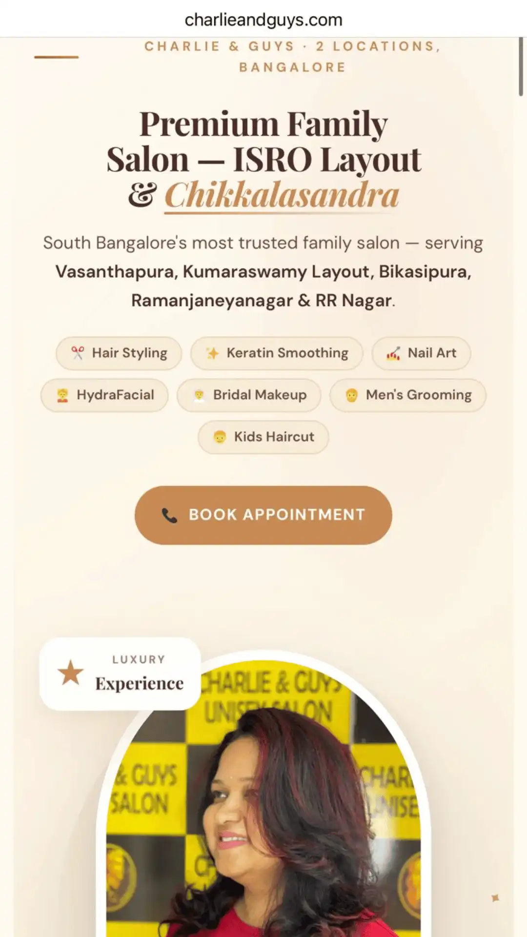 Salon website mobile view — Photon Media Bangalore