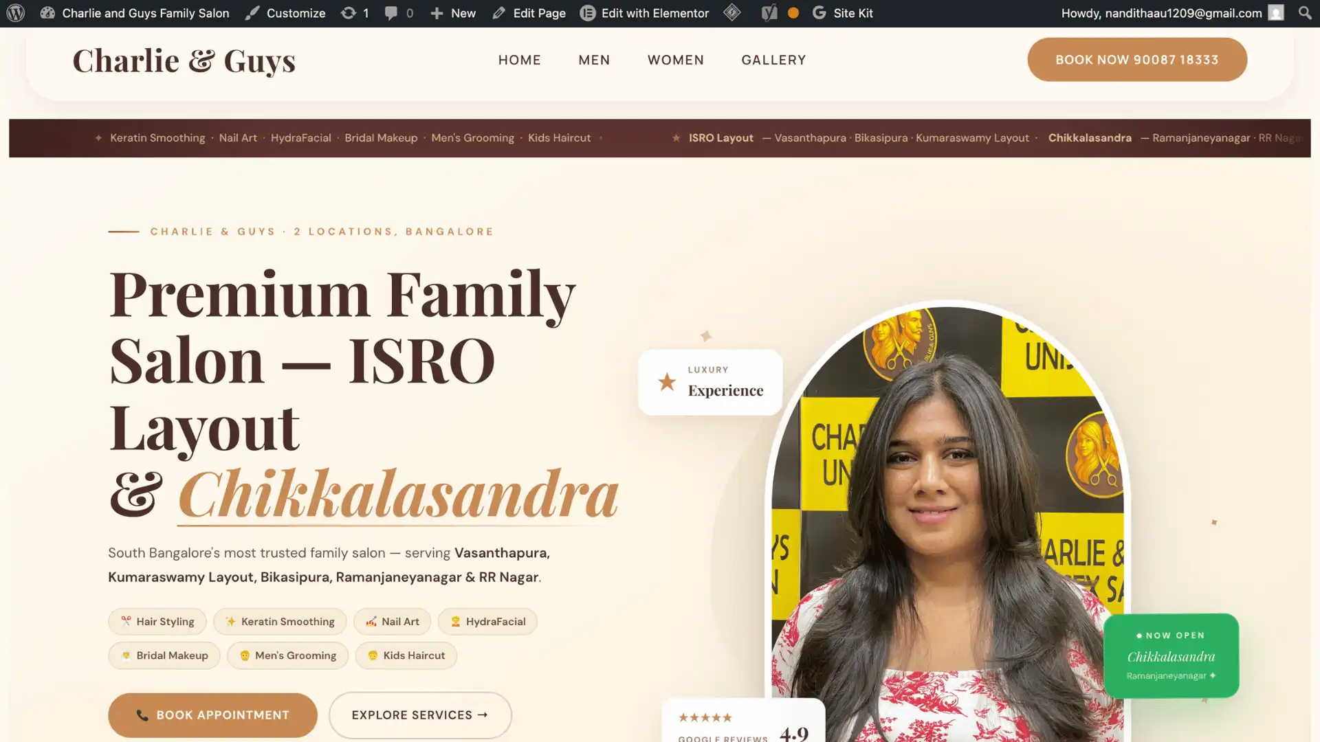 Salon website designed by Photon Media Bangalore