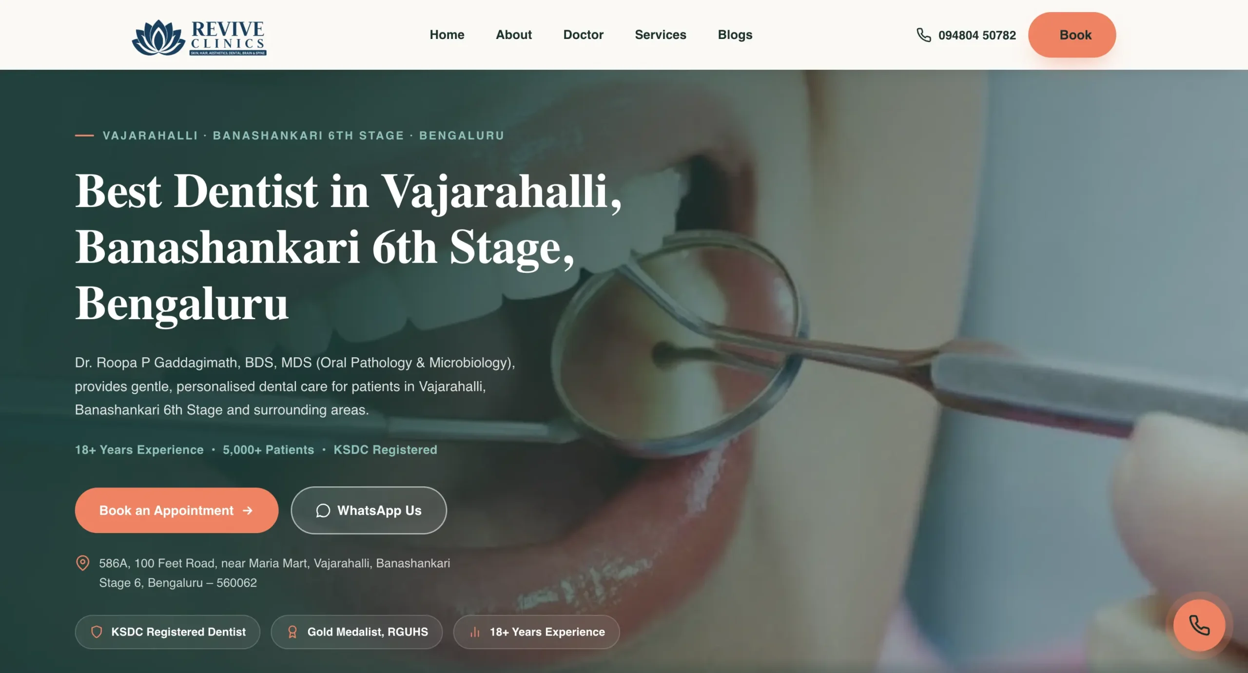 Revive Dental clinic website with local SEO and AEO structure, Bangalore