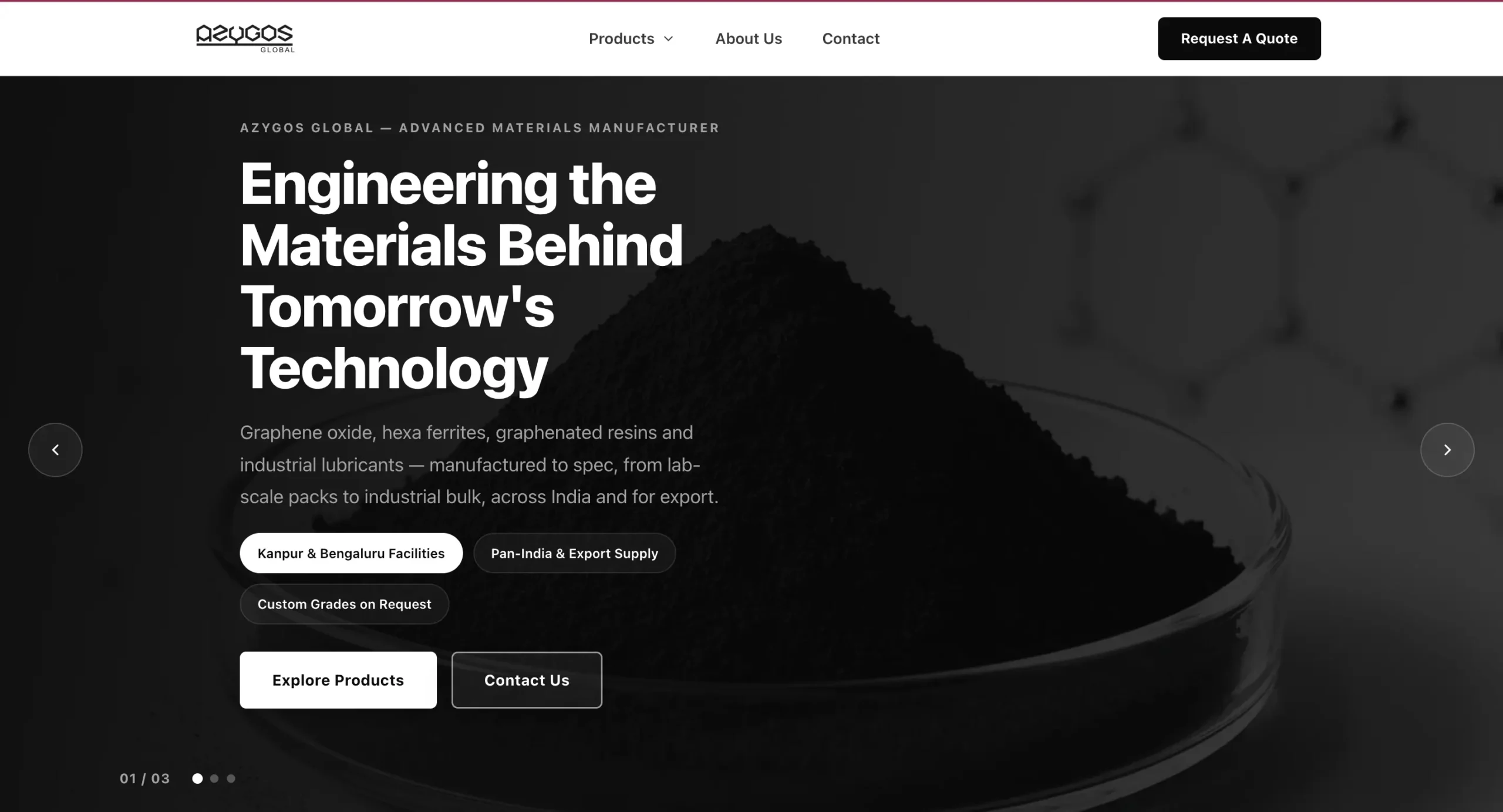 Azygos Global 2D nanomaterials manufacturer website design by Photon Media